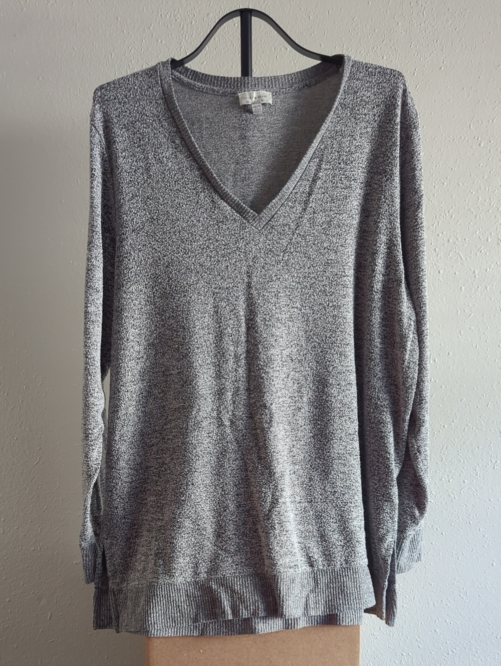 Lucky Brand Cloud Knit V-Neck Tunic Sweater Gray XXL